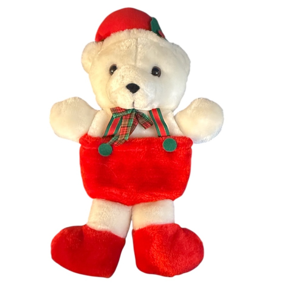 Santas Best Teddy Bear 1980s Christmas Stocking Plush Rennoc White 16” No Tags
